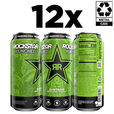 Rockstar Energy Drink Punched Hardcore Apple, 16oz Cans (12 Pack)