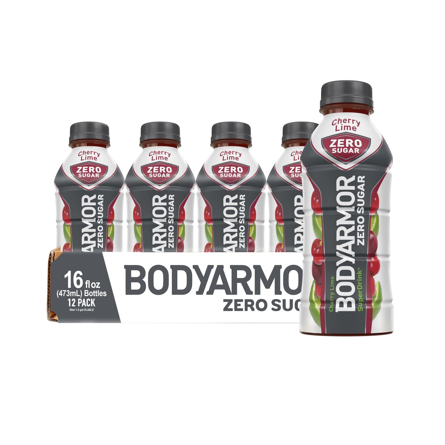 BODYARMOR ZERO Sugar Cherry Lime, Sugar Free Sports Drink - Low-Calorie Hydration - Natural Flavors with Potassium Packed Electrolytes, Antioxidants, and B-vitamins, 16 fl oz (pack of 12)
