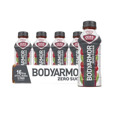 BODYARMOR ZERO Sugar Cherry Lime, Sugar Free Sports Drink - Low-Calorie Hydration - Natural Flavors with Potassium Packed Electrolytes, Antioxidants, and B-vitamins, 16 fl oz (pack of 12)