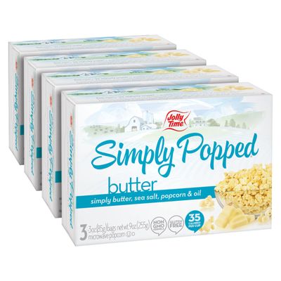 Jolly Time Simply Popped - Lightly Salted Microwave Popcorn, 3oz Sharing Bag, 3 Bags Per Carton (Simply Popped Butter, 3 Ounce (Pack of 12))
