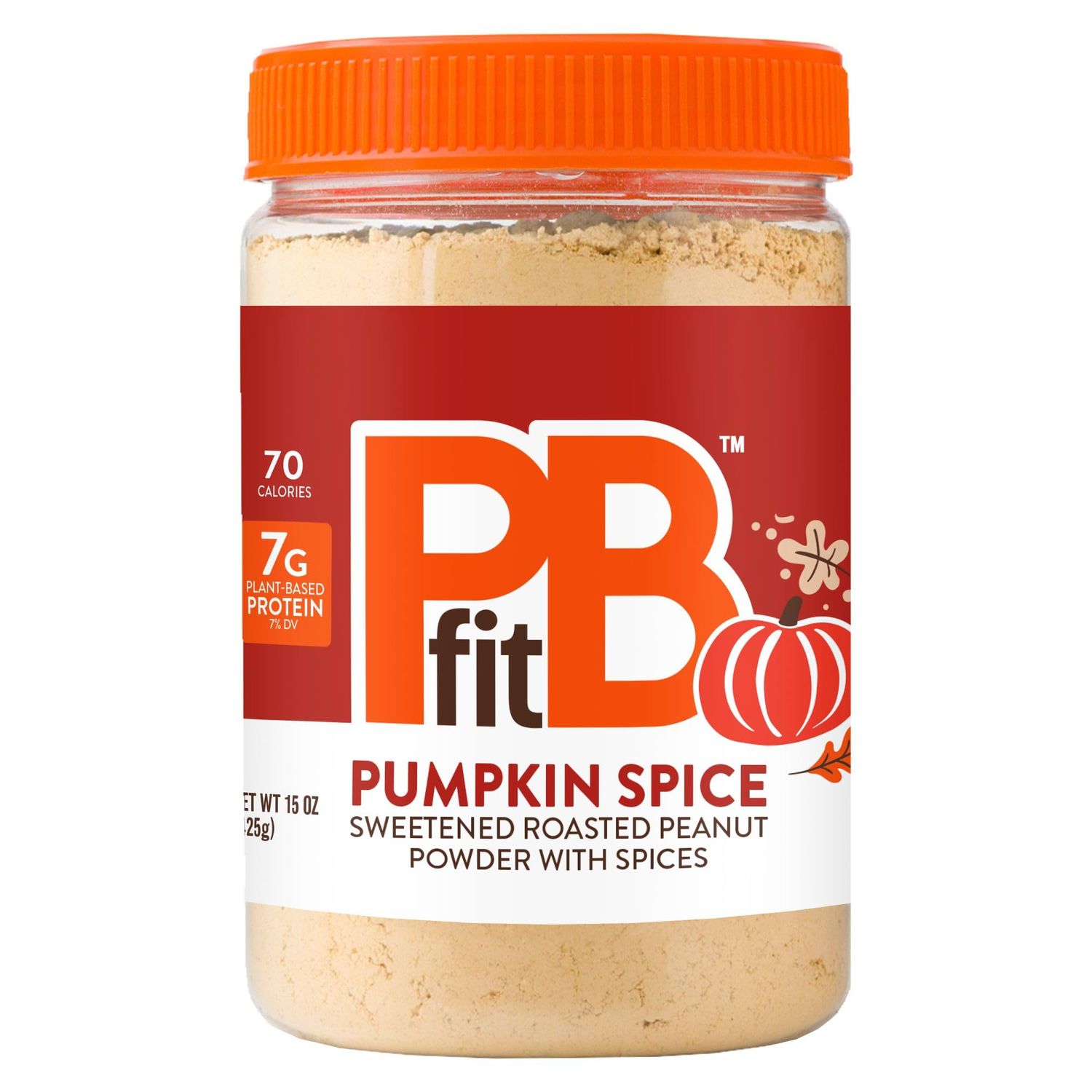PBfit 15 Ounce Pumpkin Spice Peanut Butter Powder, Powdered Peanut Butter Spread From Real Roasted Peanuts, 7g of Protein 7% DV, Gluten-Free, 70 calories, 90% less fat (Pack of 1)
