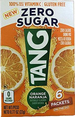 Tang ZERO SUGAR, sugar free drink mix, 6 packets, original Orange flavor, zero calorie