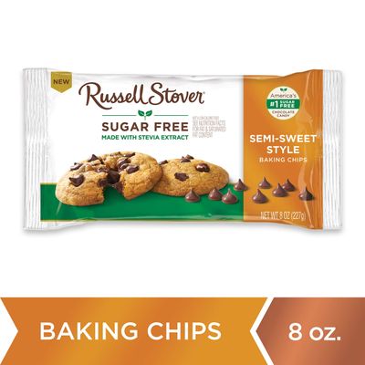 Russell Stover Sugar Free Semi-Sweet Baking Chips, 8 oz. Bag, Brown