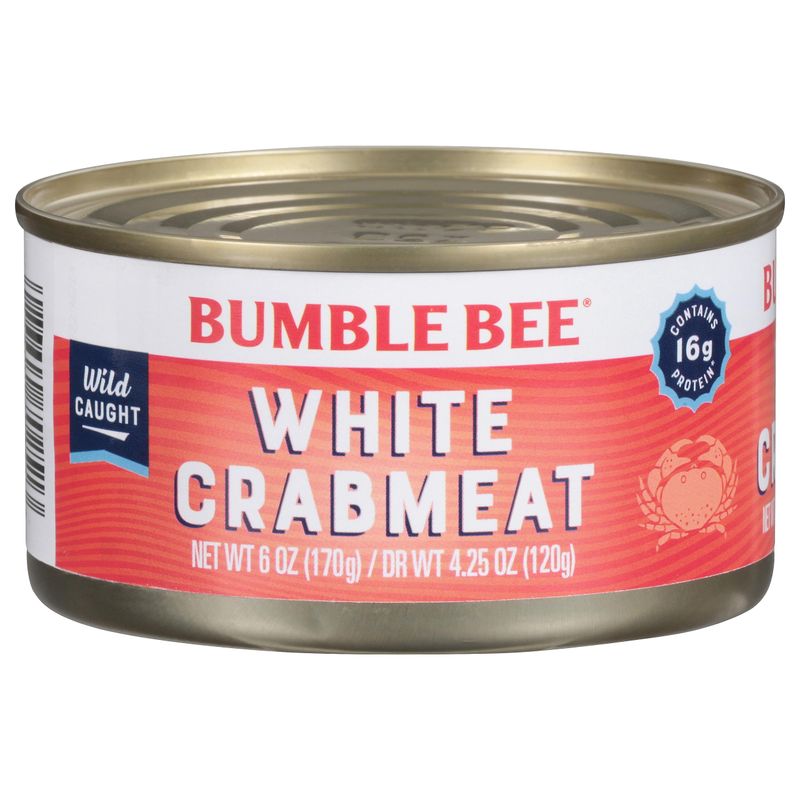 Bumble Bee White Flake Crab Meat in Water, 6 oz Can - 16g Protein &amp; 1g Carb Per Serving - Wild Caught, Flaky, Drain Before Use, 6 Ounce (Pack of 1)
