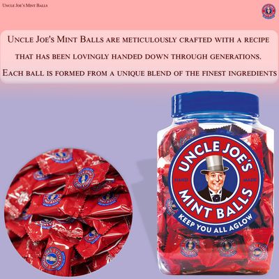 Uncle Joe's Mint Balls | Handcrafted British Candy | with Peppermint Oil | Long Lasting & Breath Refreshing Minty Flavor | Individually Wrapped Hard Candy | 28.30 Oz (800g) Jar