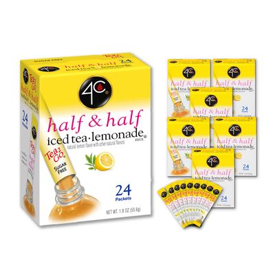 4C Powder Drink Mix Packets, Half &amp; Half 6 Pack, 24 Count, Singles Stix On the Go, Refreshing Sugar Free Water Flavorings