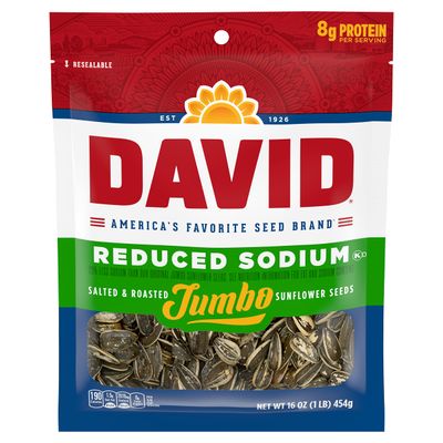 David Reduced Sodium Jumbo Sunflower Seeds,Keto Friendly Snack, 16 oz. Bag