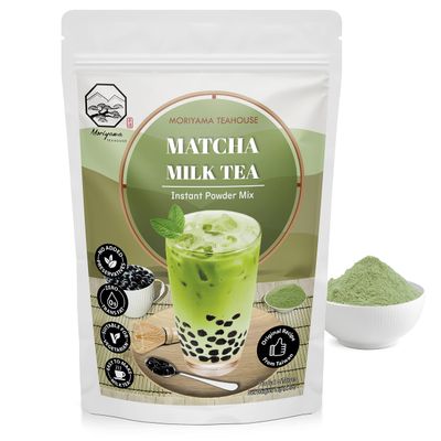 Matcha Bubble Milk Tea Instant 3in1 Powder Mix - 1kg (33 Drinks) | For Boba Tea, Milkshake, Blended Frappe and Bakery | Authentic Taiwan Recipe | Zero Trans Fat, No Preservatives by Moriyama Teahouse