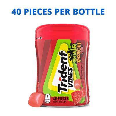 Trident Vibes SOUR PATCH KIDS Redberry Sugar Free Gum, 40 Piece Bottle