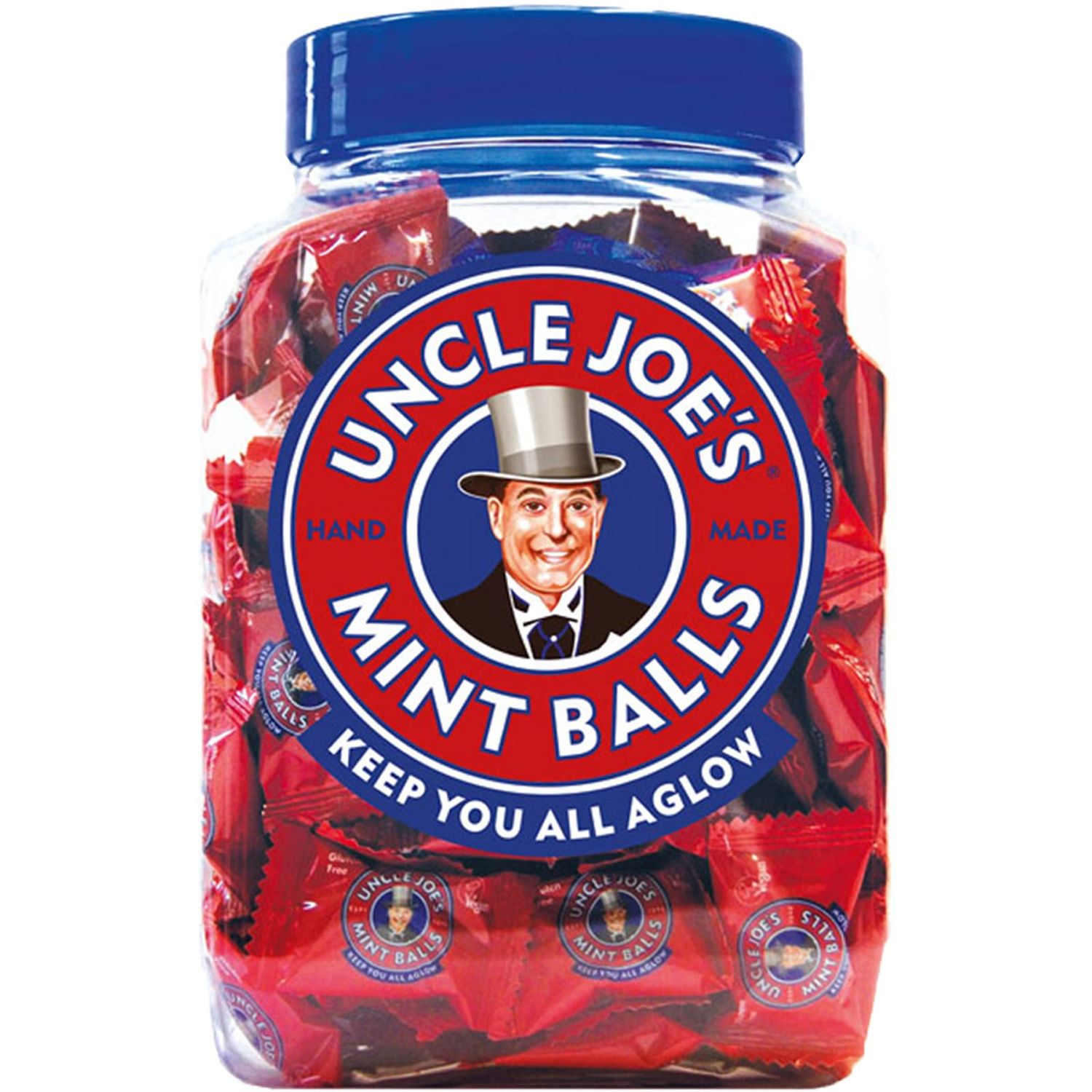 Uncle Joe&#39;s Mint Balls | Handcrafted British Candy | with Peppermint Oil | Long Lasting &amp; Breath Refreshing Minty Flavor | Individually Wrapped Hard Candy | 28.30 Oz (800g) Jar