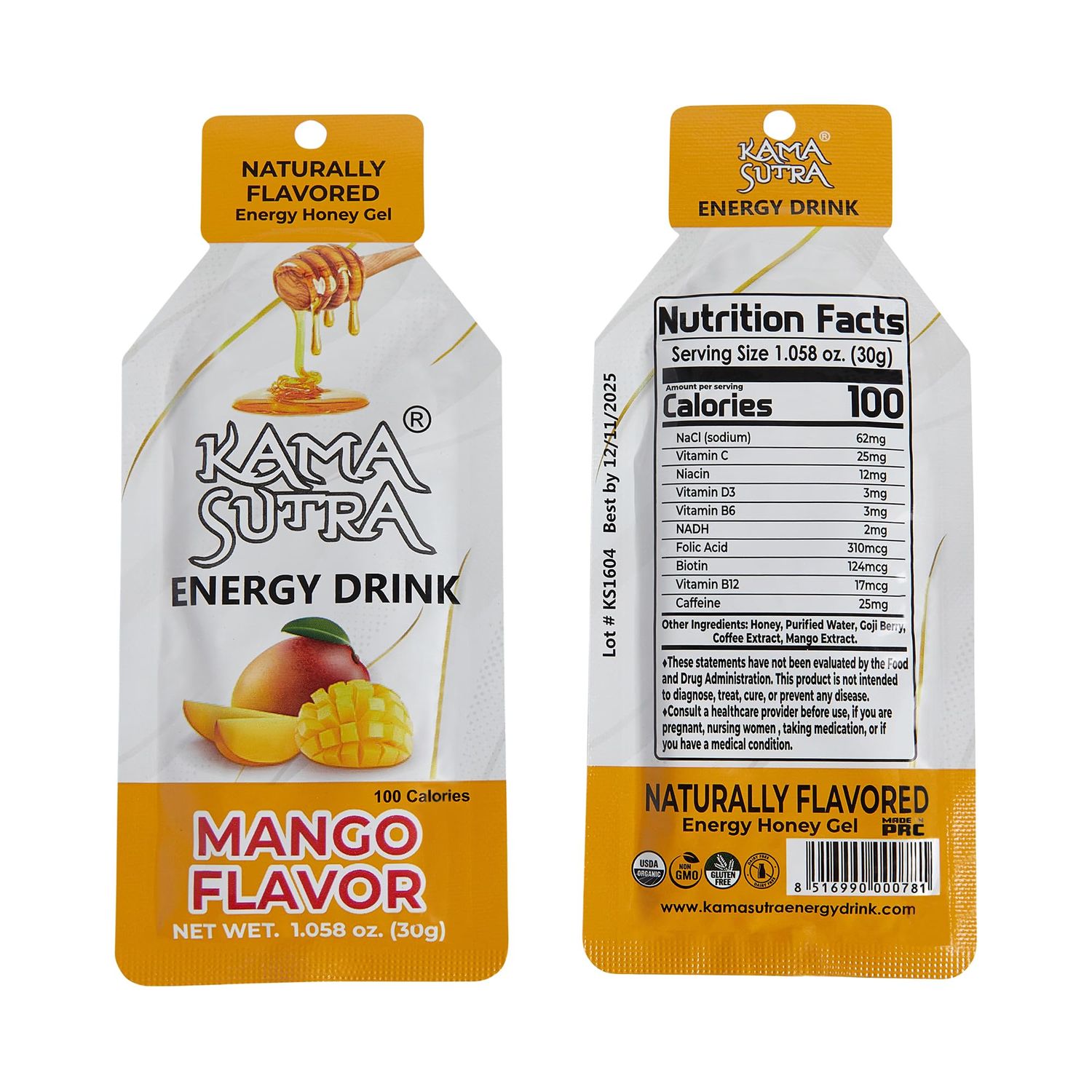 KAMA SUTRA ENERGY DRINK Gel for Daily Fitness Natural Energy Boost Ready to Consume Sugar Free (Pack of 12) Mango Flavored Natural Honey Gel