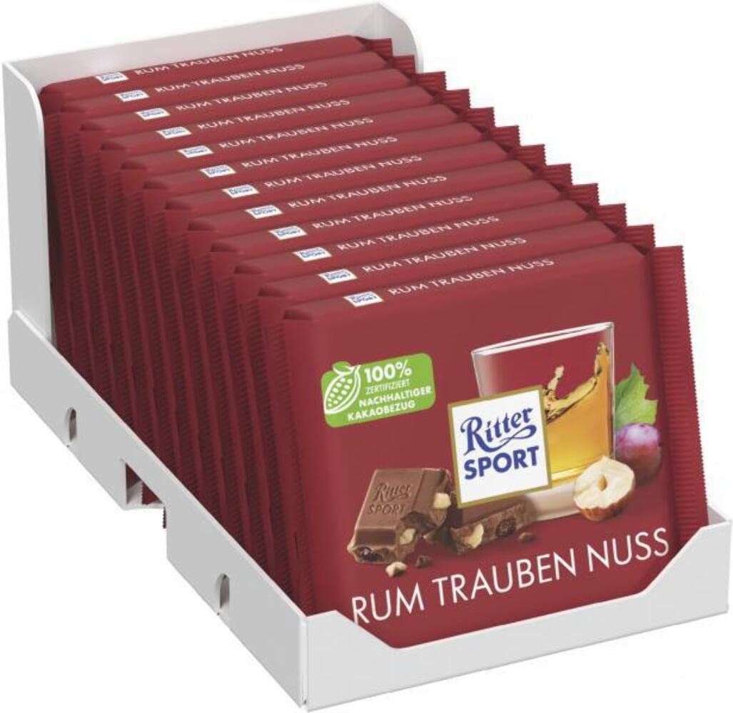 Ritter Sport Chocolate | Ritter Sport Variety Rum Grape Nut | Ritter Chocolate | German Chocolate Bars | 42,3 Ounce Total