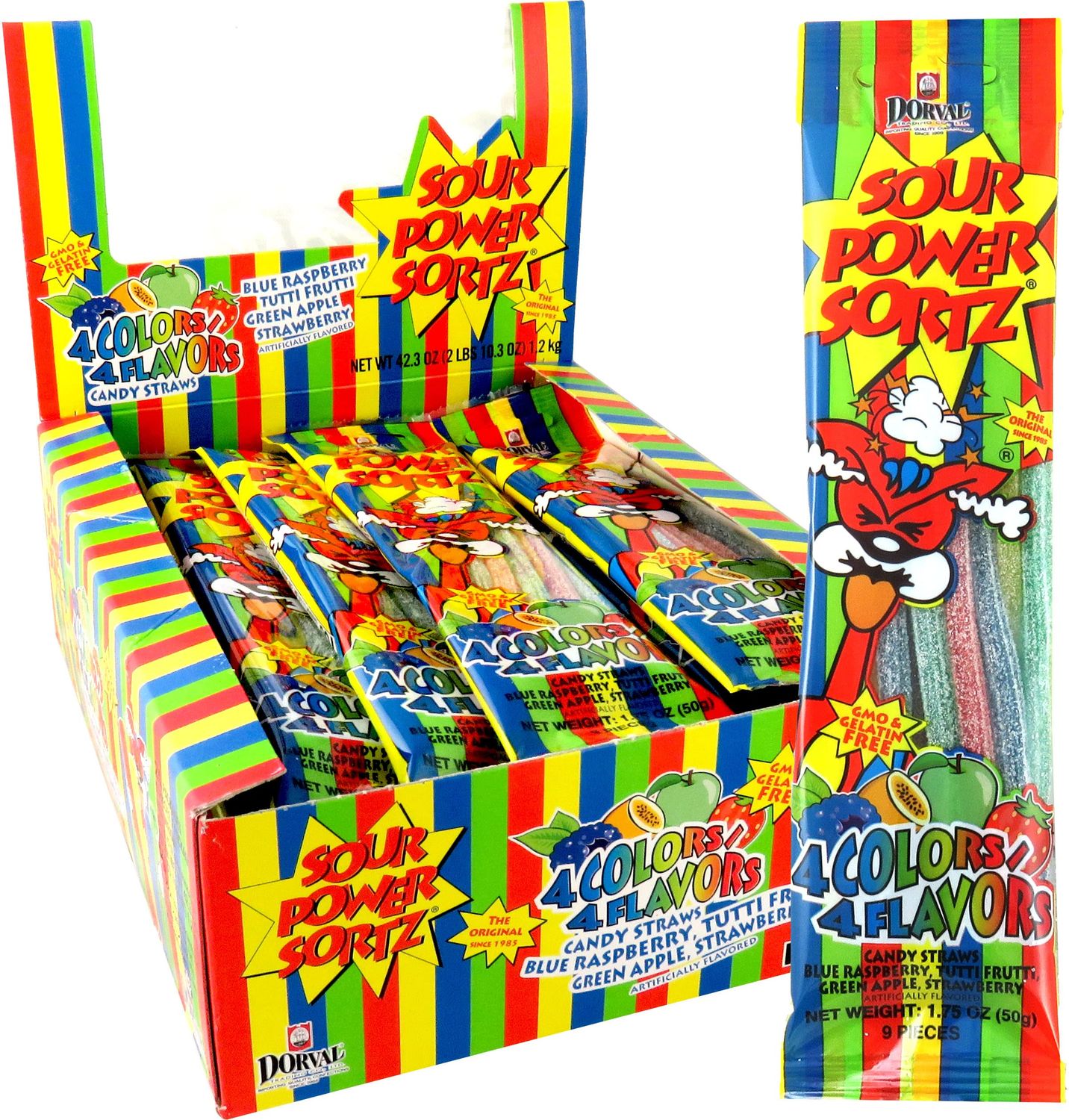 Sour Power Sortz Candy Straws, Sour Power Sortz Assorted, 1.75 oz (Pack of 24)