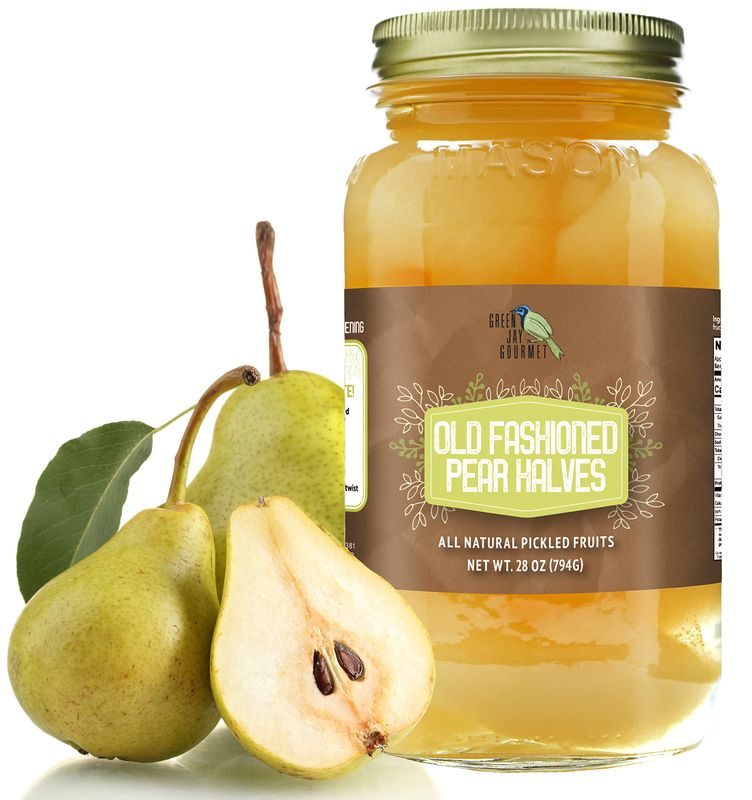 Green Jay Gourmet Old Fashioned Pears in a Quart Jar - Fresh Hand Jarred Fruit for Cooking &amp; Pantry - Home Grown Pre-Prepared Pickled Pears - Simple Natural Ingredients - 28 Ounce Jar