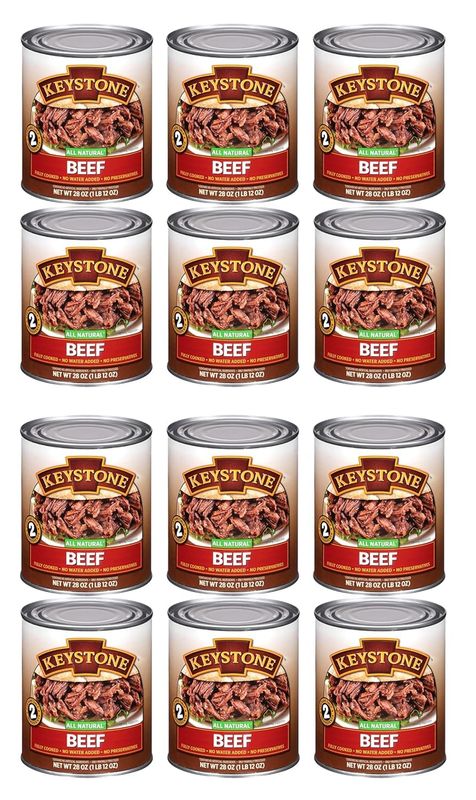 Keystone Meats All Natural Canned Beef 28 Oz Long Shelf Life Emergency Food For Camping Canned Meat Fully Cooked Ready to Eat | Gluten Free Pack of 12