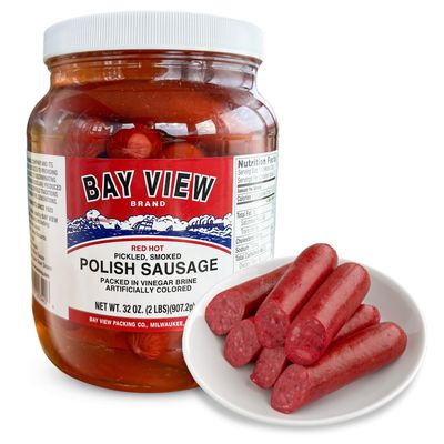 Bay View Brand Pickled Smoked Polish Sausage - Bar &amp; Tavern Food (Red Hot)