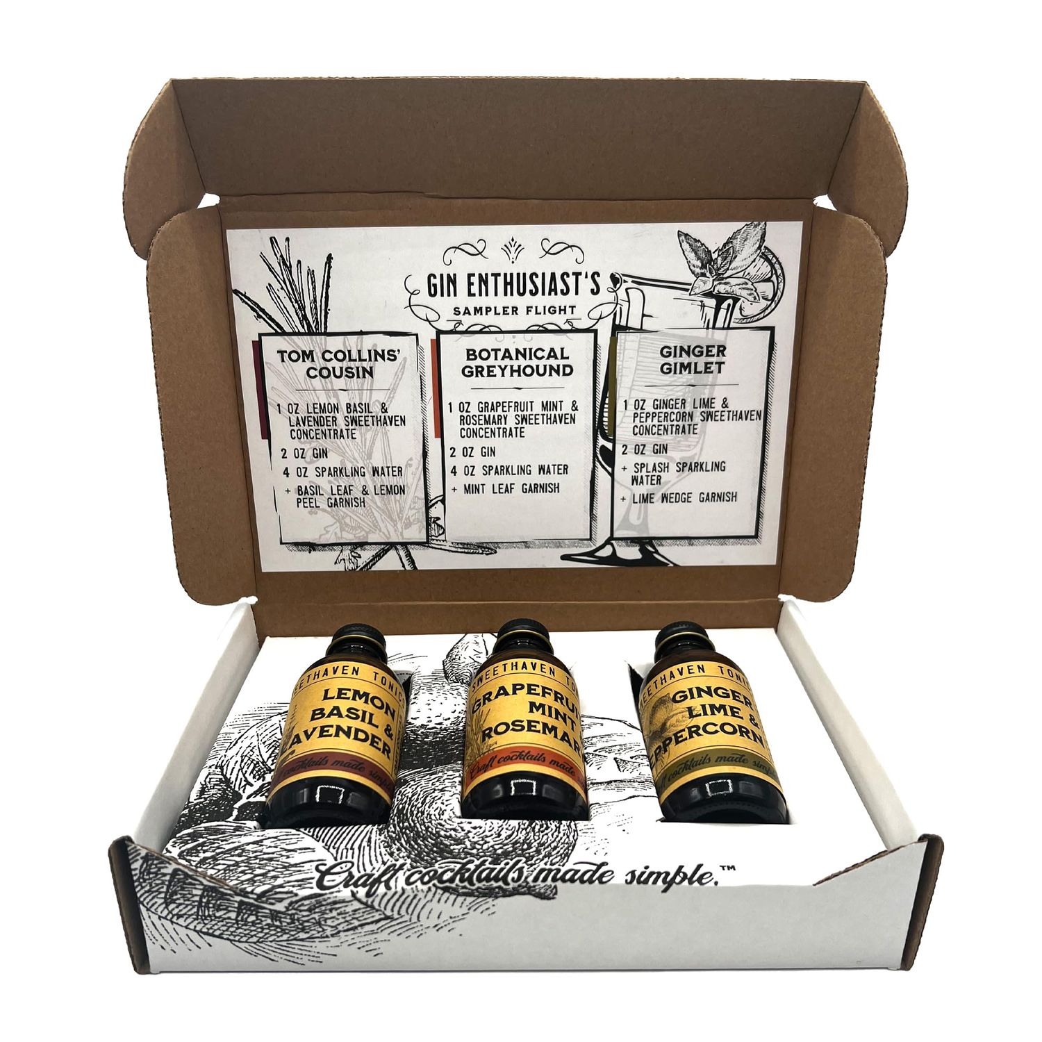 Sweet Haven Tonics Gin Enthusiast Cocktail Mixers 3-Pack Sampler, Handcrafted Mix, All Natural, Fresh Ingredients, Craft Cocktails Made Simple, Zero Preservatives, Mocktail Mixers