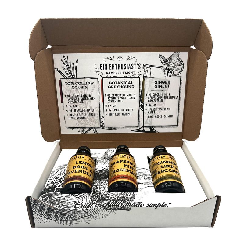 Sweet Haven Tonics Gin Enthusiast Cocktail Mixers 3-Pack Sampler, Handcrafted Mix, All Natural, Fresh Ingredients, Craft Cocktails Made Simple, Zero Preservatives, Mocktail Mixers