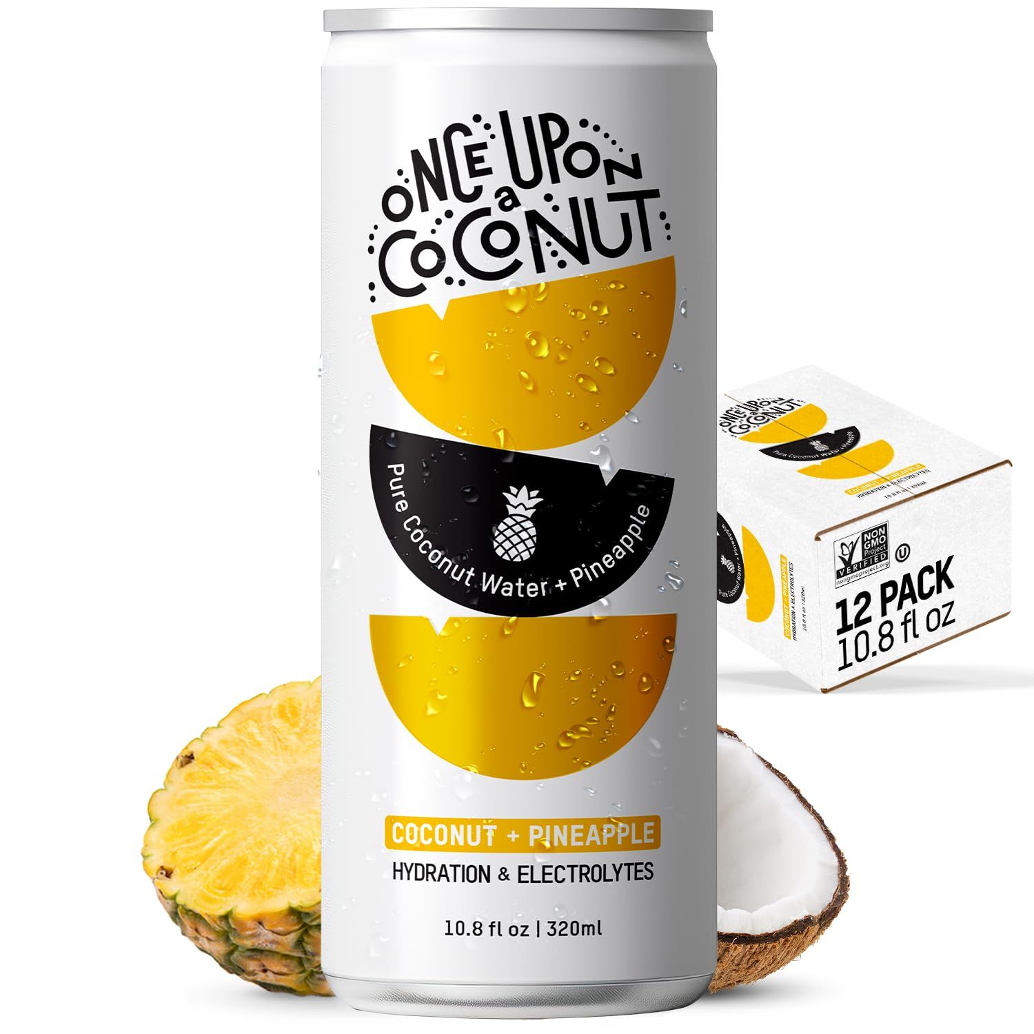 Once Upon a Coconut Pineapple Coconut Water - Natural Hydrating Low Calorie Drink with Electrolytes - No Added Sugar or Sweeteners - 10.8 fl oz (Pack of 12)