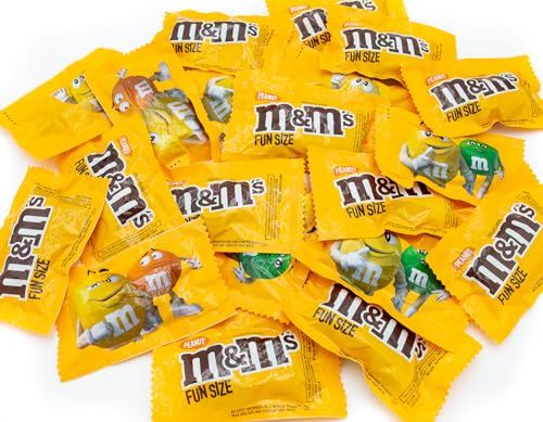M&amp;M'S Peanut Milk Chocolate Bundle 1 lb - Candy in Bulk Bag, Individually Wrapped Fun Size Packs (24 Pieces)