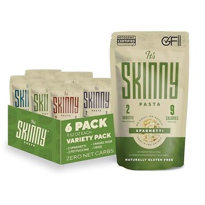 Its Skinny Pasta 6-Variety Pack - Pre-Cooked Konjac Noodles Gluten Free Shirataki Noodle Low Carb Pasta, Vegan &amp; Paleo - Friendly (6-Pack)