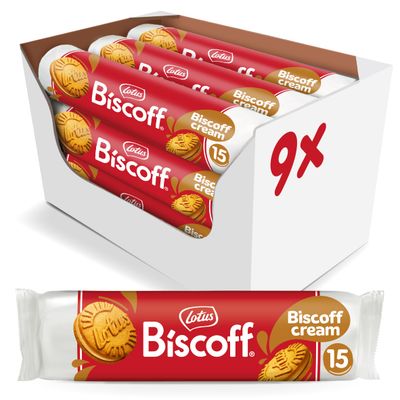 Lotus Biscoff Sandwich Cookies, Biscoff Cream, 15 Cookies per pack, 5.29 Ounce (Pack of 9)