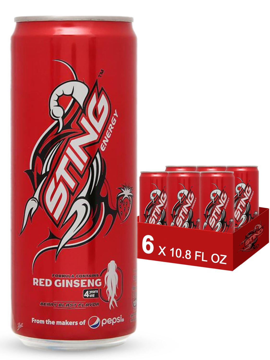 STING Energy Drink Red Ginseng Strawberry, Nuoc Tang Luc Sting 320ML, Fitness, Focus &amp; Performance Drink, 10.8 Fl Oz (Pack of 6)