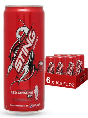 STING Energy Drink Red Ginseng Strawberry, Nuoc Tang Luc Sting 320ML, Fitness, Focus &amp; Performance Drink, 10.8 Fl Oz (Pack of 6)