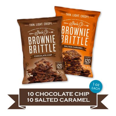 Sheila G's Brownie Brittle - Chocolate Chip &amp; Salted Caramel Thin and Crispy Sweet Snacks (Pack of 20, 1 oz), Rich Gourmet Brownie Bites Dessert