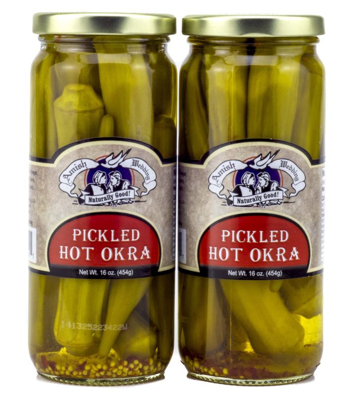 Amish Wedding Hot Pickled Okra 16oz (Pack of 2)