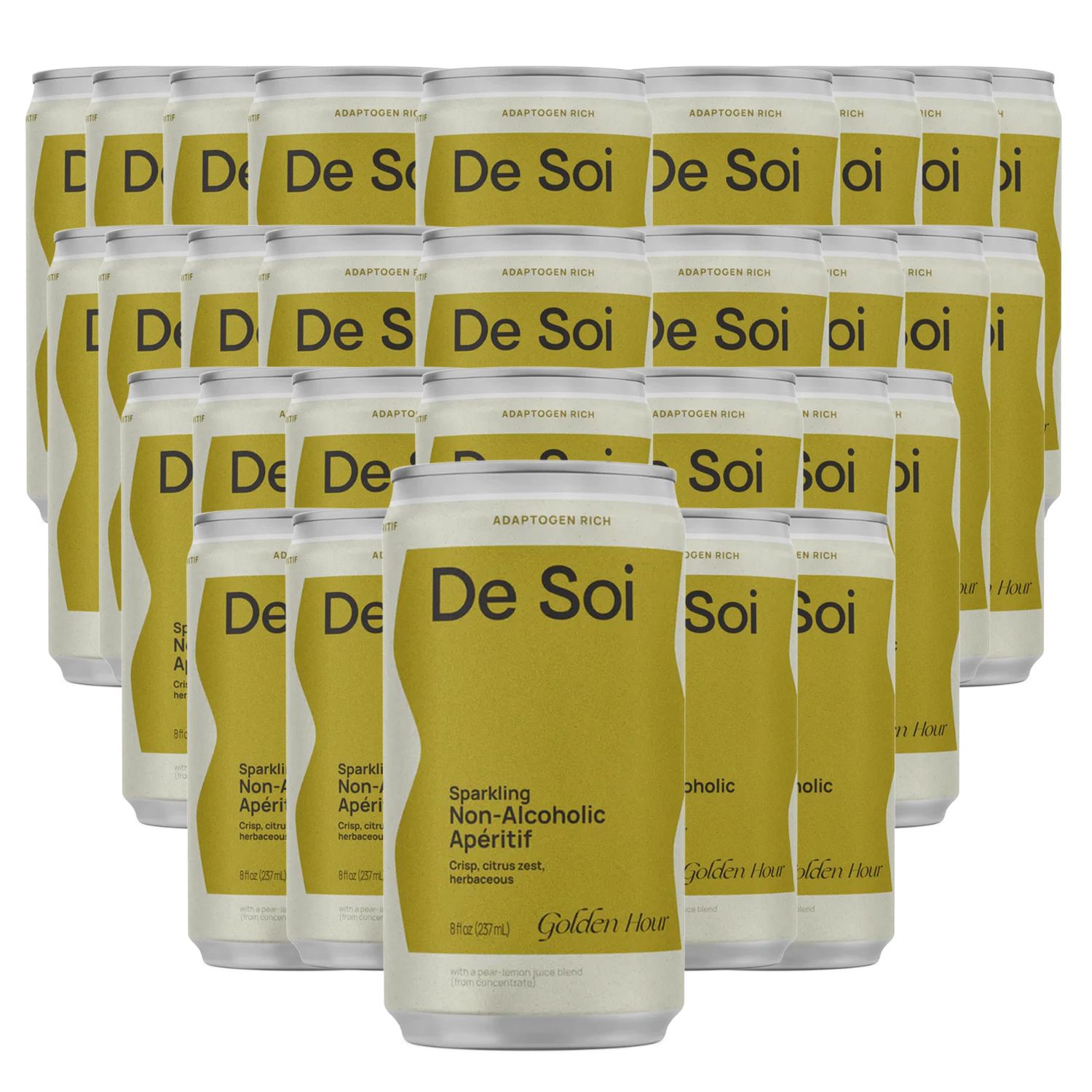 De Soi Golden Hour Non-Alcoholic Aperitif by Katy Perry - Sparkling Adaptogen Bever-age with Natural Botanicals, Lemon Balm, L-theanine | Vegan &amp; Gluten-Free 30-PACK (8 Fl Oz Cans)
