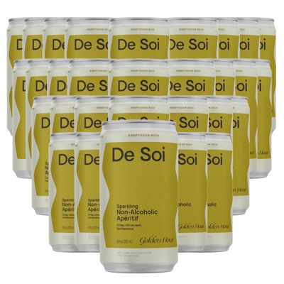 De Soi Golden Hour Non-Alcoholic Aperitif by Katy Perry - Sparkling Adaptogen Bever-age with Natural Botanicals, Lemon Balm, L-theanine | Vegan &amp; Gluten-Free 30-PACK (8 Fl Oz Cans)