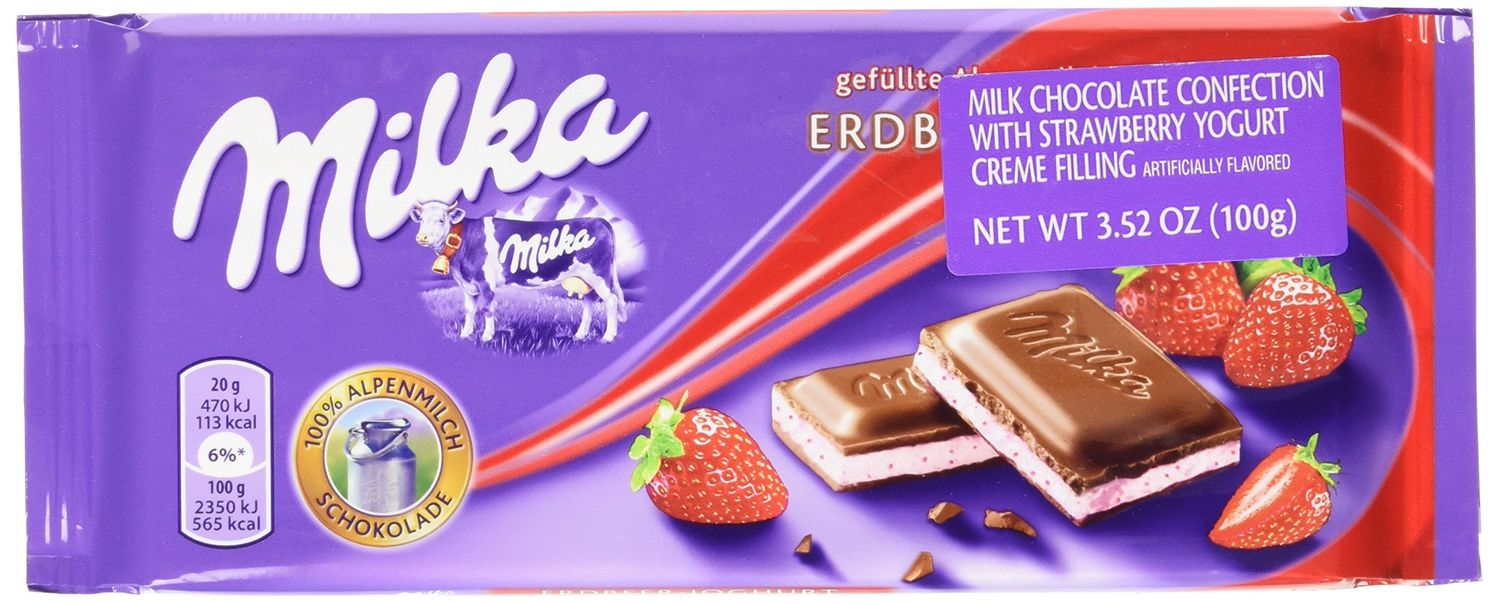 Milka Filled Bar, Milk Chocolate Strawberry Yogurt, 3.5 Ounce (Pack of 20)