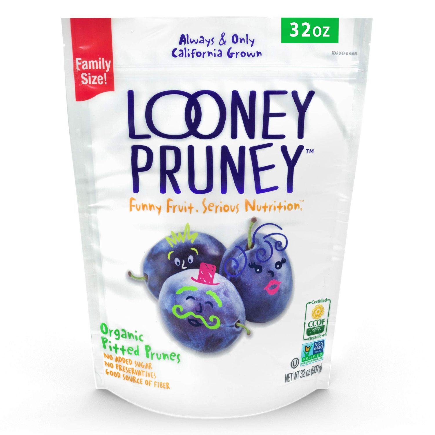 Looney Pruney Organic Pitted Dried Prunes for the Entire Family | Always California-Grown | Kosher | No Added Sugar &amp; No Preservatives (32 oz)