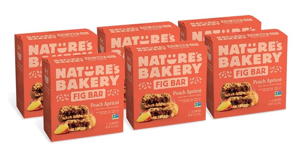 Nature&#39;s Bakery Whole Wheat Fig Bars, Peach Apricot, Real Fruit, Vegan, Non-GMO, Snack bar, 6 Count (Pack of 6)
