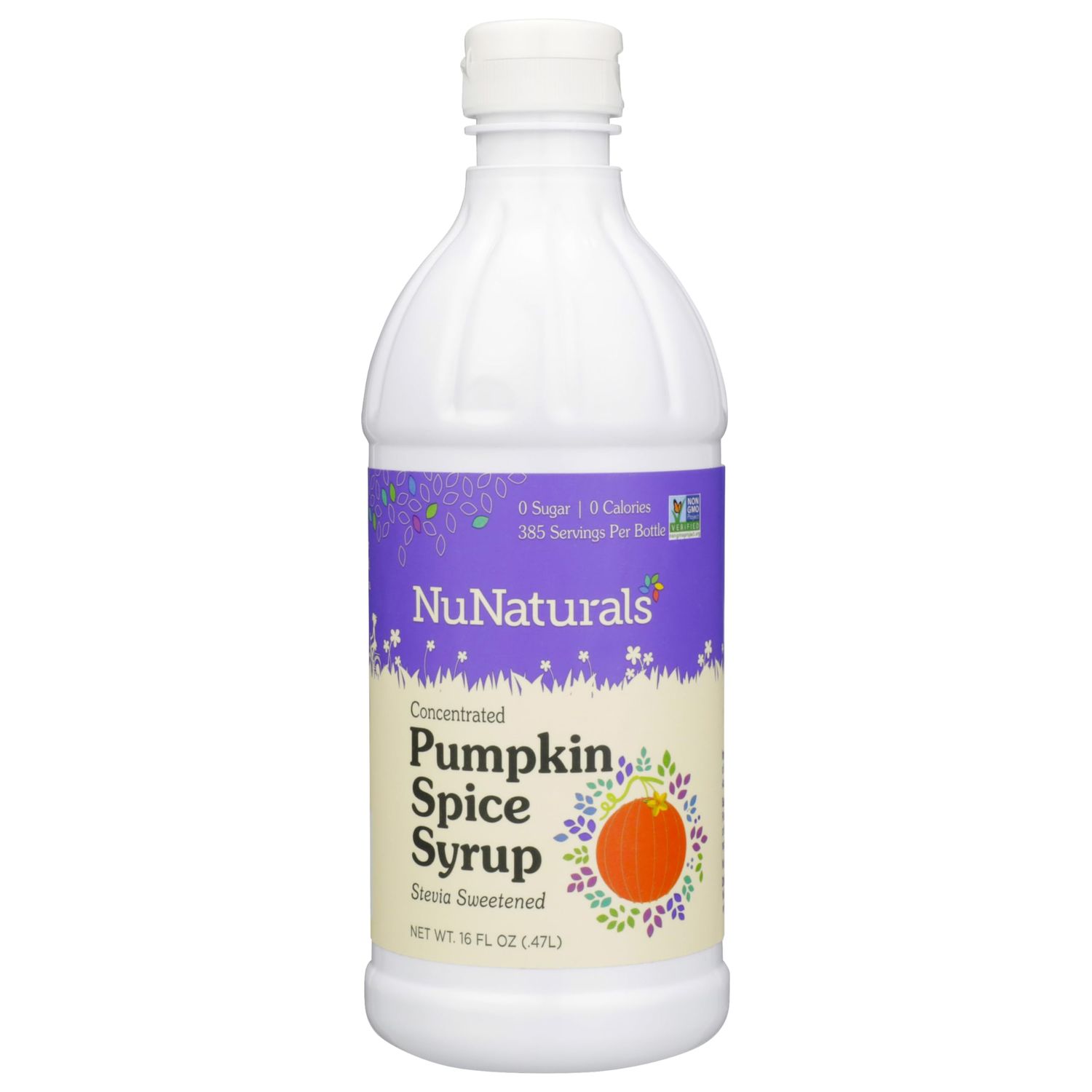 NuNaturals Stevia Syrup, Sugar-Free Sweetener, Plant-Based Sugar Substitute, Zero Calorie, Sugar-Free Syrup, Pumpkin Spice, 16 oz