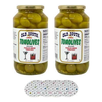 Old South Tomolives (2 Pack, 32 fl oz each) bundled with complementary 4-count Coasters | Ultimate Martini Garnish | Great Cocktail Snack