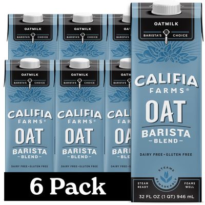 Califia Farms - Oat Barista Blend Oat Milk, 32 Oz (Pack of 6), Shelf Stable, Dairy Free, Plant Based, Vegan, Gluten Free, Non GMO, High Calcium, Milk Frother, Creamer, Oatmilk