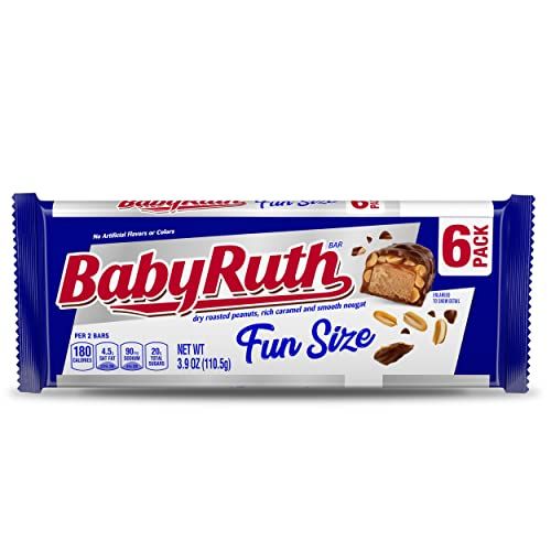 Baby Ruth Chocolatey, Peanut, Caramel, Nougat, Fun Size Individually Wrapped Candy Bars, Great Valentine&#39;s Day Gifts for Kids, 3.9 oz each