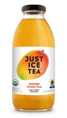 Just Ice Tea Organic Iced Tea, 16 Fl Oz Glass Bottles (Mango White Tea, Pack of 12)