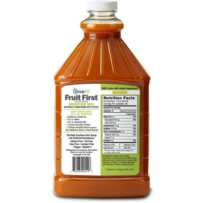 DrinkFit Fruit Smoothie | Real Fruit Puree, Low Sugar, Gluten:Free &amp; Non:GMO, Mango Smoothie Mix : Makes 32 Smoothies, 64 Fl Oz (Mango)