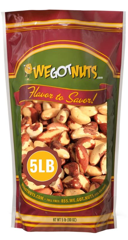 Raw Brazil Nuts - 5 Pounds, Natural, Unsalted, Shelled, No Preservatives, Kosher Certified- Natural, Fresh, Healthy Diet Snacks for Kids and Adults-by We Got Nuts