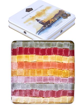 Cerez Pazari Turkish Delight Candy Gift Basket 1.6 lbs, Lokum Dessert Gourmet Christmas Holiday Corporate Food Gifts in Elegant Tin Box, Thanksgiving, Halloween, Birthday with 6 Unique Flavors