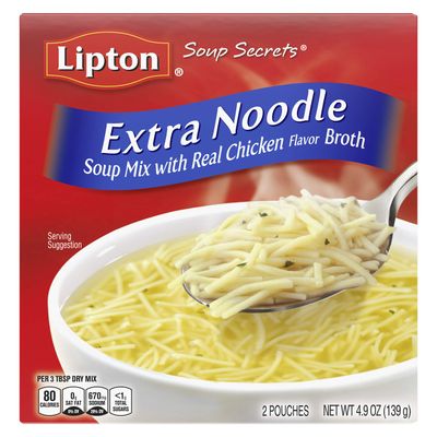 SOUP SECRETS Lipton Instant Soup Mix For a Warm Bowl of Soup Extra Noodle Soup Made With Real Chicken Broth Flavor 4.9 oz 2 ct, Pack of 12