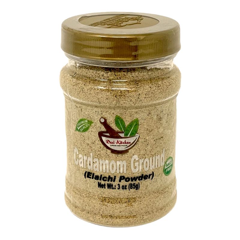 Desi Kitchen Spices All Natural | Salt Free | Vegan | NON GMO | Indian Pure Green Cardamom Ground (Green Elaichi Powder) 3oz With Freshness and Aroma Guaranty