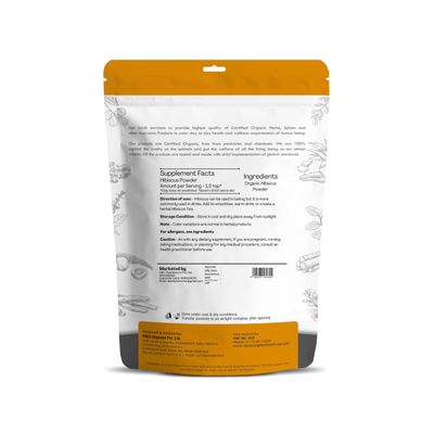 Just Jaivik 100% Organic Hibiscus Flower Powder (Hibiscus Sabdariffa) 1/2 LB, 08 oz, 227g USDA Certified Organic- Biodegradable Resealable Zip Lock Pouch