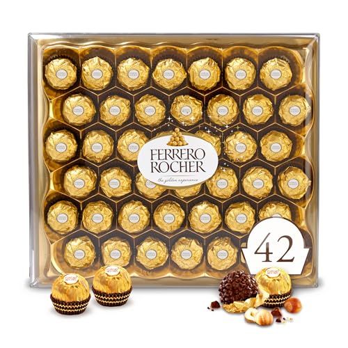Ferrero Rocher, 42 Count, Gourmet Milk Chocolate Hazelnut, Chocolate Gift Box, Individually Wrapped, 18.5 oz