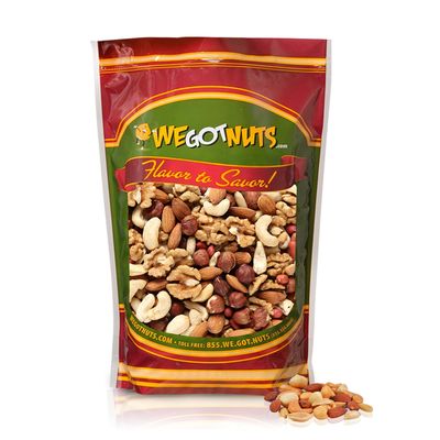 Raw Deluxe Unsalted Mixed Nuts- Premium Quality Kosher Mixed Nuts Snack by We Got Nuts- Natural Rich Flavor Cashews, Walnuts, Almonds, Pecans, Macadamia Nuts &amp; More- Packed in A Resealable Bag- 3 lbs