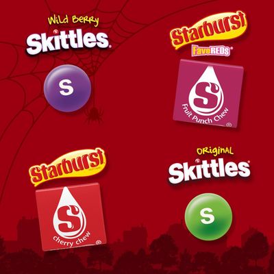 SKITTLES Original, SKITTLES Wild Berry &amp; STARBURST Original and STARBURST FaveReds Fun Size Chewy Candy Variety Bag, 32.28 Oz Jumbo Pack