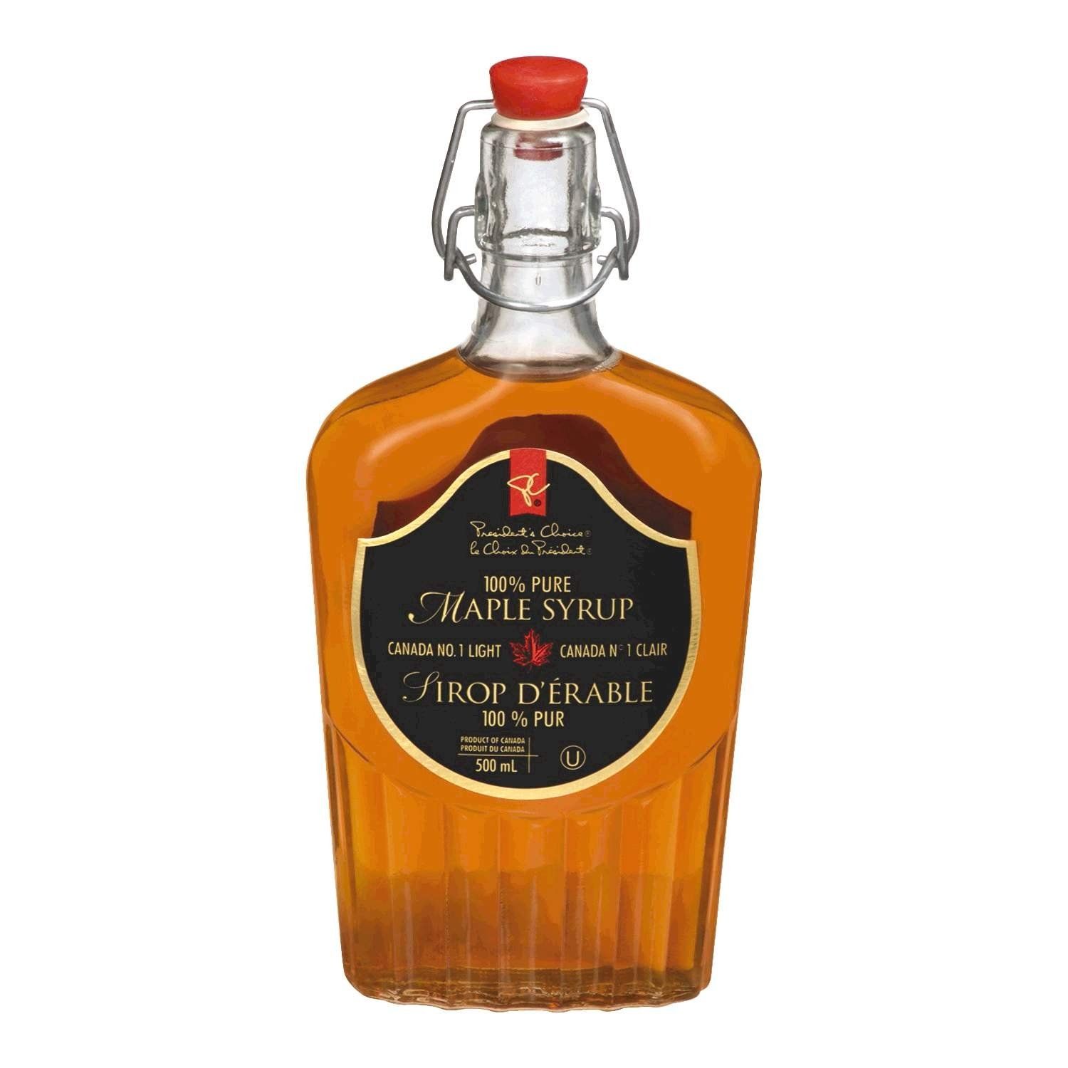 Glass President&#39;s Choice 100% Pure Syrup, Maple, 16.91 Ounce